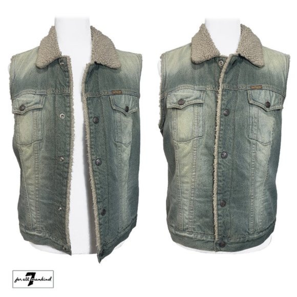 VTG 7 For All Mankind Sherpa Denim Vest S - Picture 7 of 7